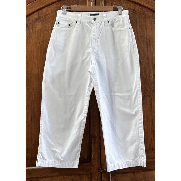 Vintage Lauren Ralph Lauren Jeans Women's Sz 10 White Crop Straight-Leg - Picture 1 of 8